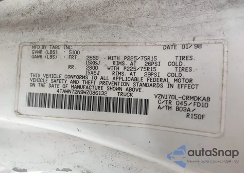 1998 Toyota Tacoma Base V6 from USA, damaged, VIN 4TAWN72N9WZ086132